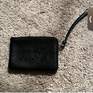 Black leather coach wristlet